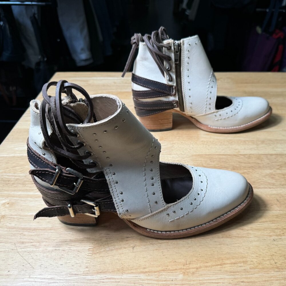 Freebird Women's Leather White Strap Heels